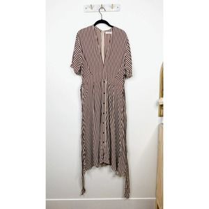 FAITHFULL THE BRAND farrah brighton stripe v-neck button front midi dress size 8